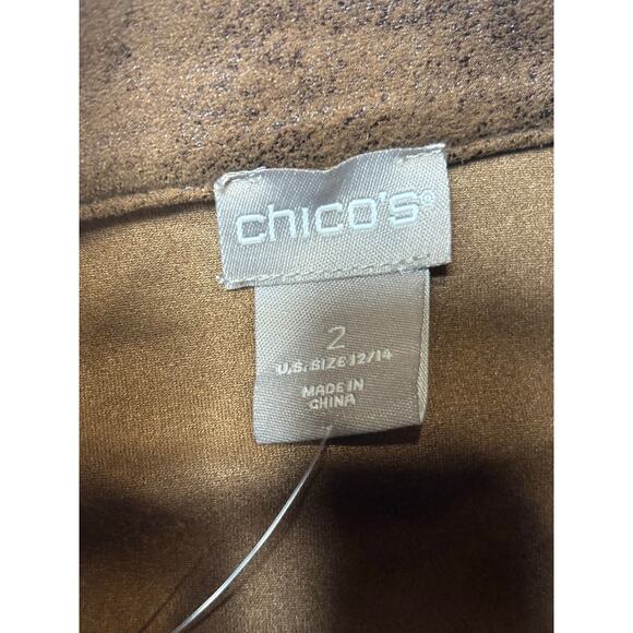 Chico’s Faux Suede Brown Zip-Front Jacket w/ Lace-Up Sleeve Detail SZ 2(Large) - Picture 3 of 6